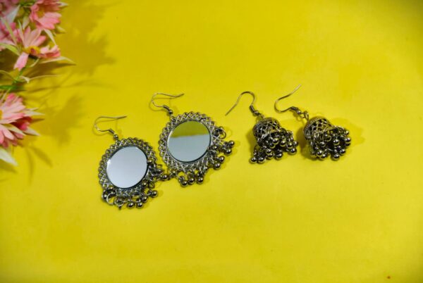 Oxidized Silver Jhumka Earrings (Combo3)